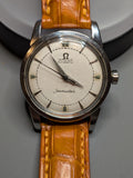 Omega seamaster white keystone dial, brown strap silver case