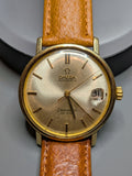 Omega Seamaster Deville auto, silver dial, gold case, brown strap