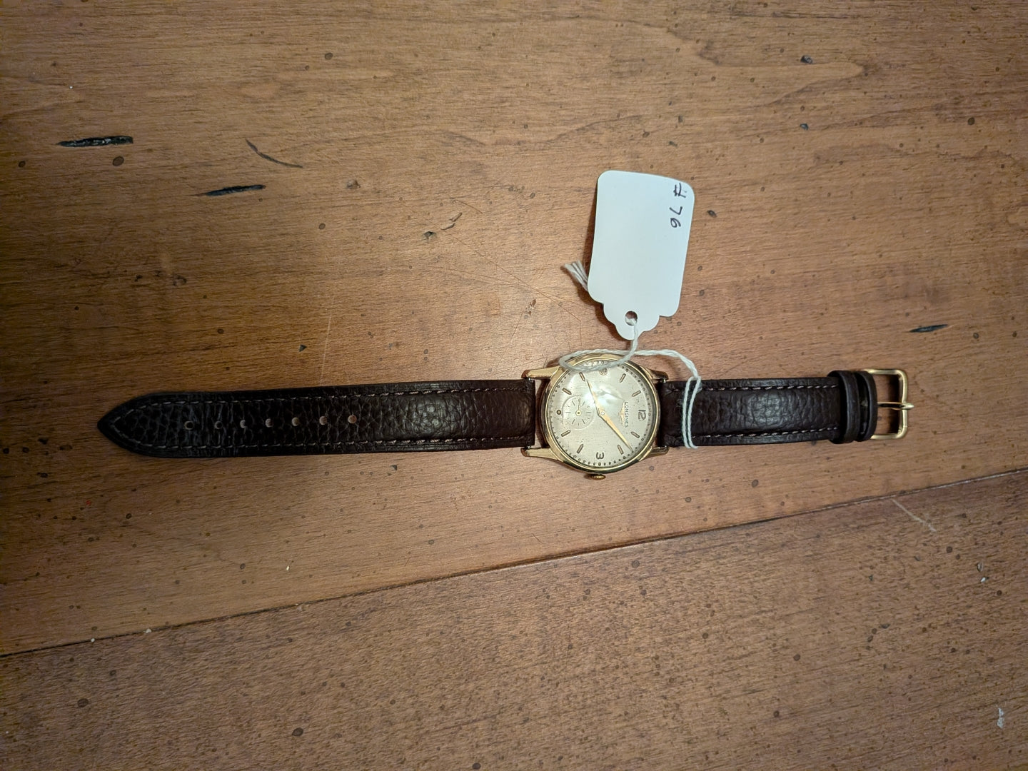 Longines gold plate subseconds w/ brown strap