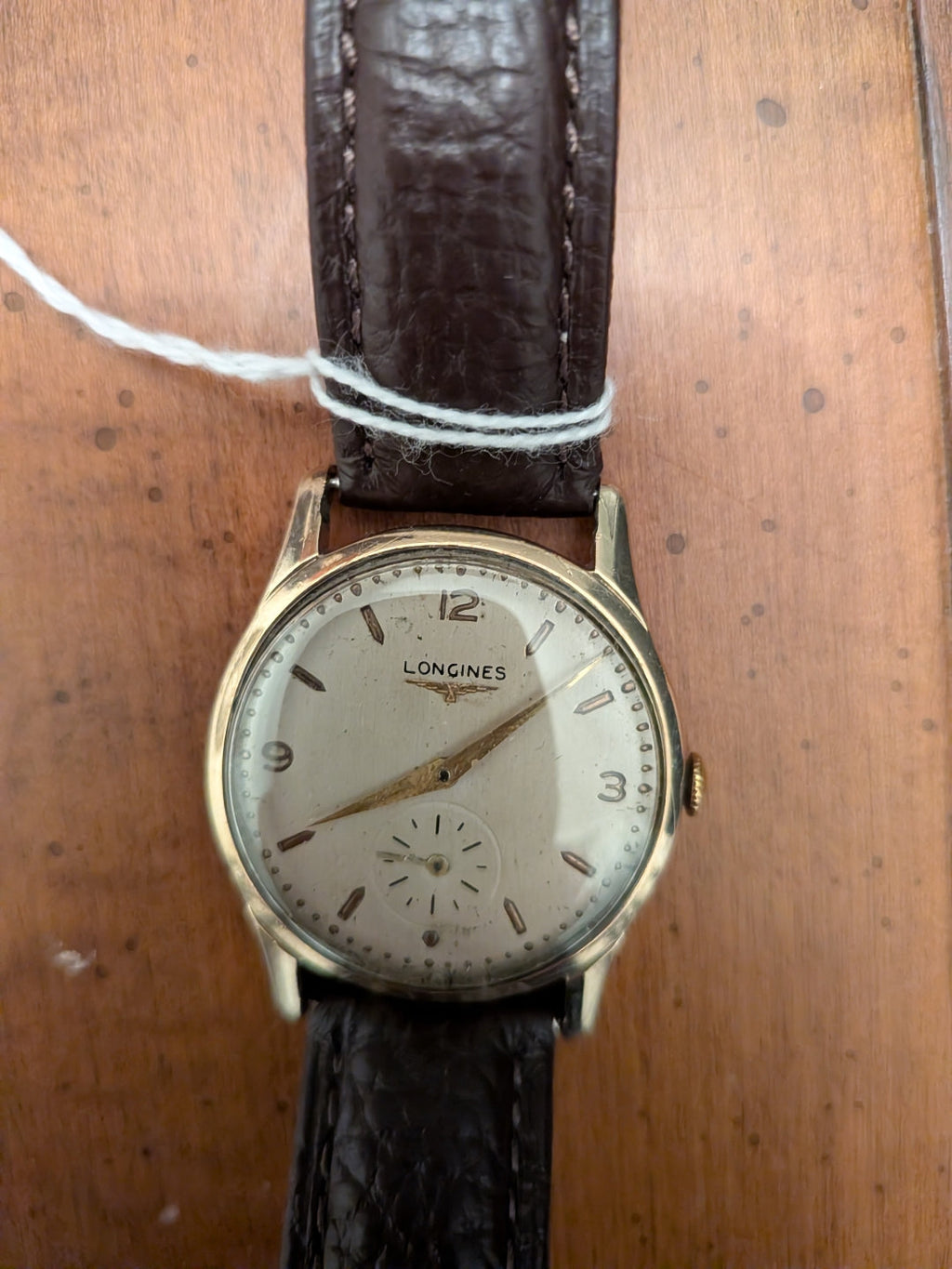 Longines gold plate subseconds w/ brown strap