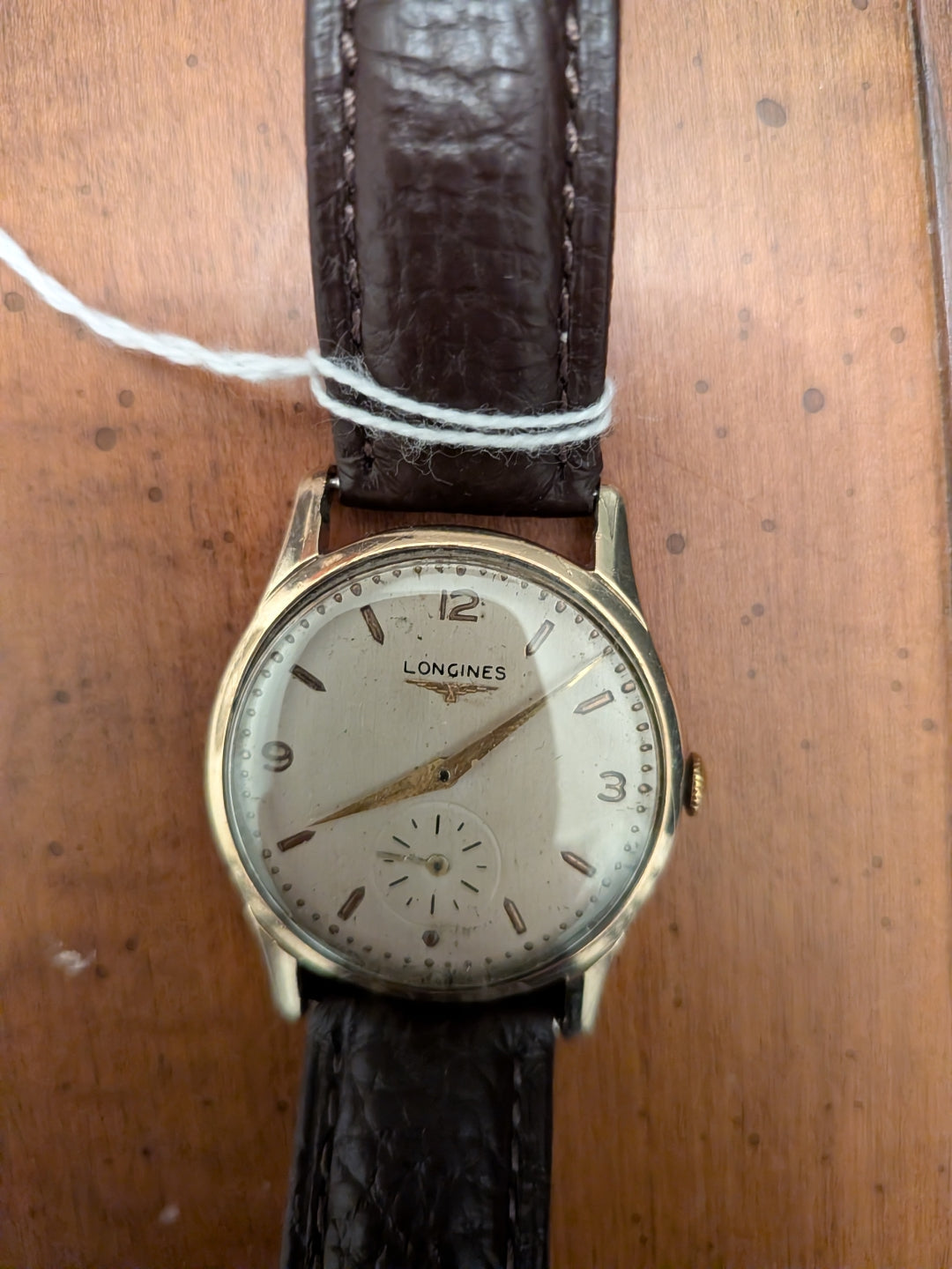 Longines gold plate subseconds w/ brown strap