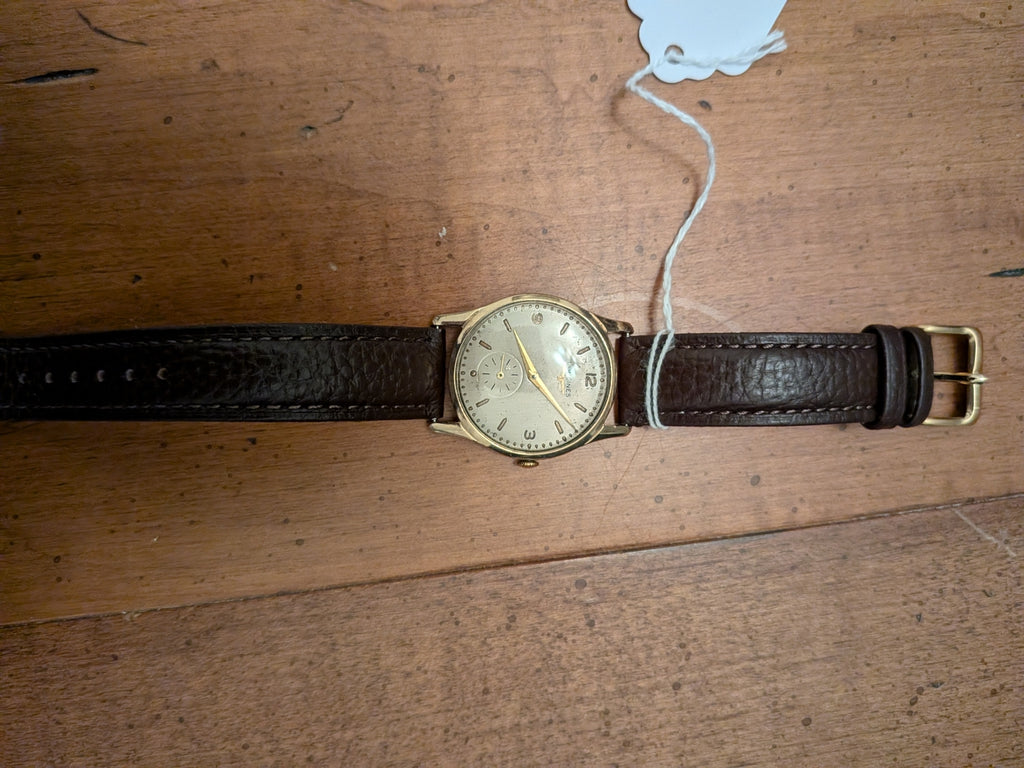 Longines gold plate subseconds w/ brown strap