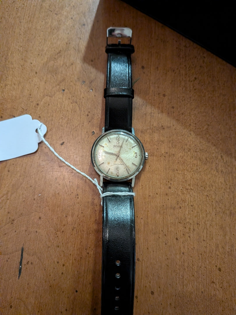 Omega Seamaster - Silver, black strap, number dial