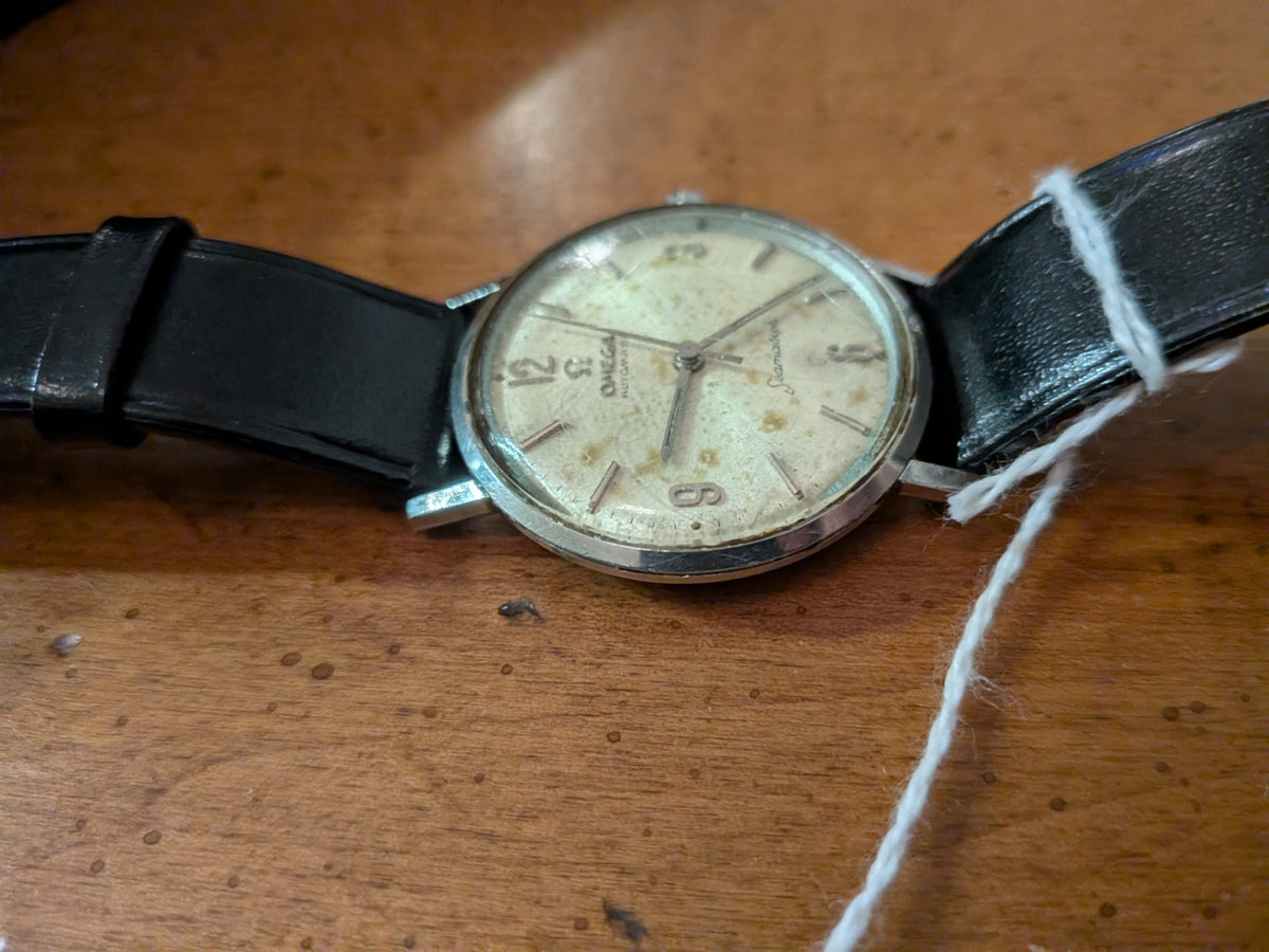Omega Seamaster - Silver, black strap, number dial