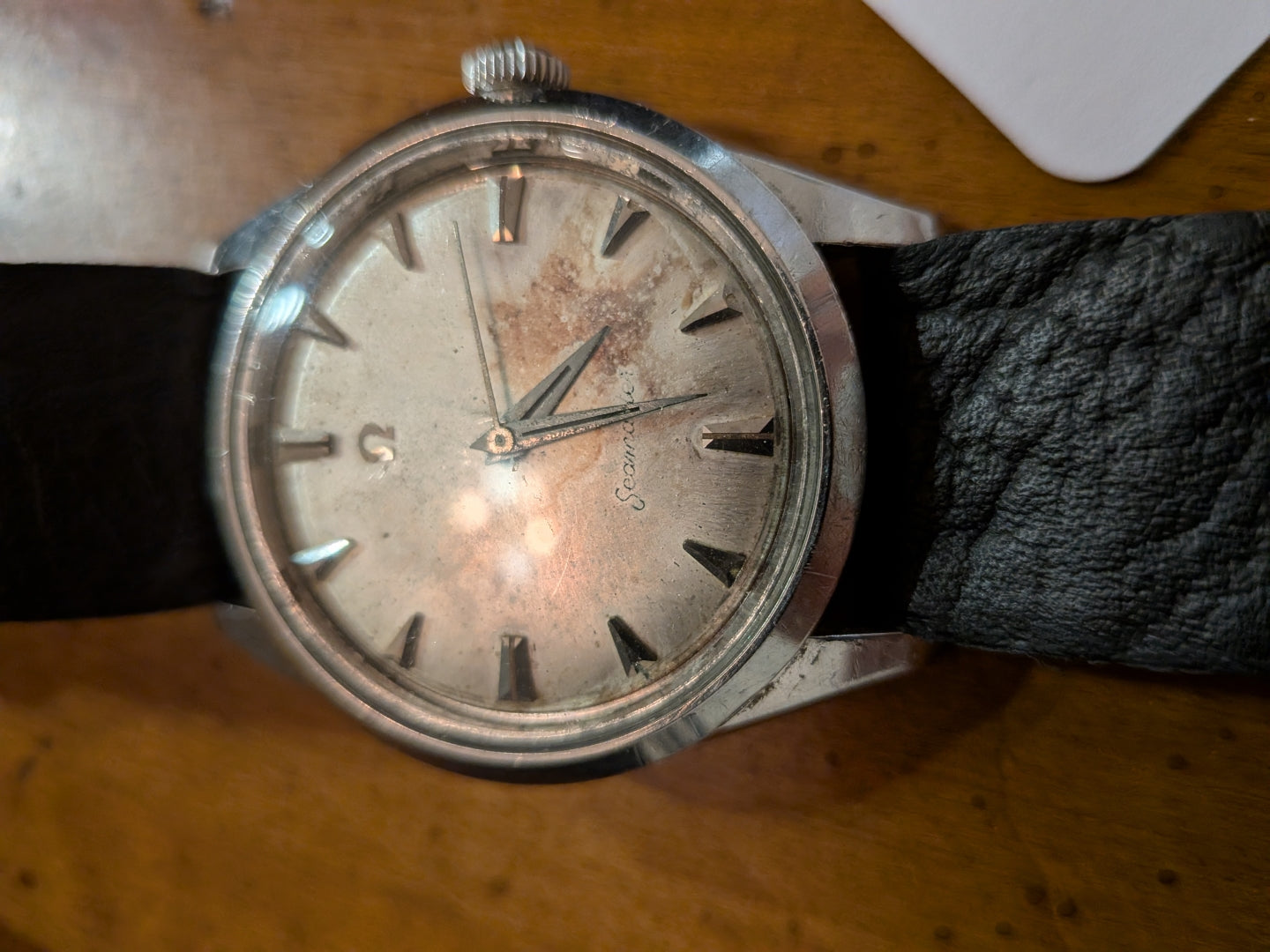 Omega Seamaster - keystone patina dial, silver, black strap